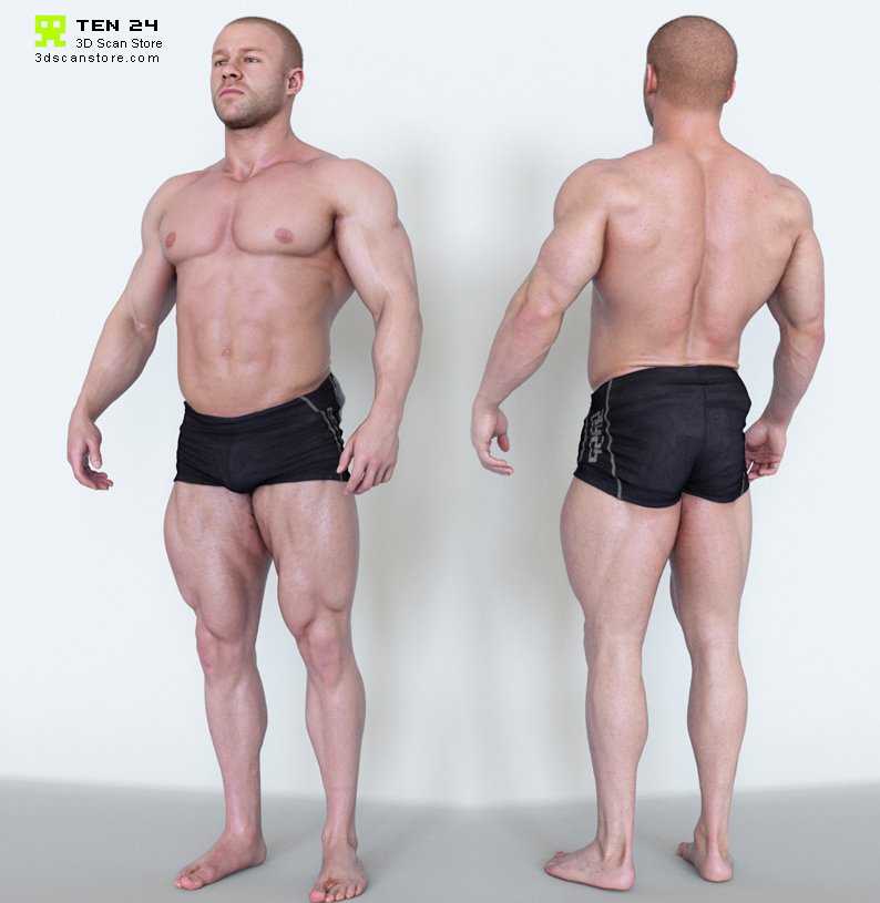 Male Bodybuilder 3d Model neutral pose Modo Render scanned at Ten24